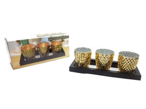 KIT DE PORTA VELAS COM BANDEJA ESPELHADA 27X12X8,5CM